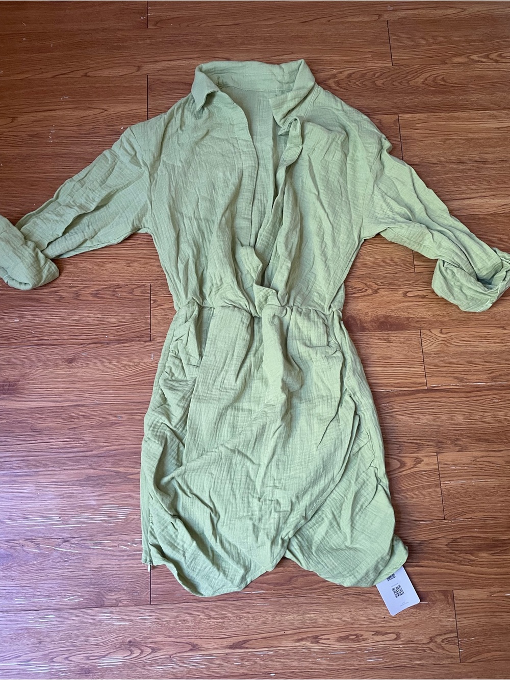 Lime Green Cotton Wrap Shirt Dress - Picture 3 of 9